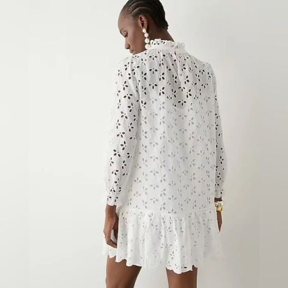 J Crew Ruffleneck Mini Eyelet Dress NWT - Picture 2 of 8
